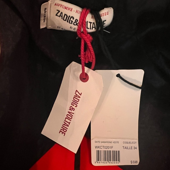 NWT $598 Zadig & Voltaire Date Gabardine Blazer Jacket Size 34 Red Wool Blend - Picture 15 of 16